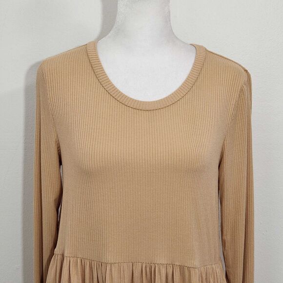 Tan Babydoll Top Size Small NWT Tan Ribbed Knit Boho Top - Picture 2 of 6